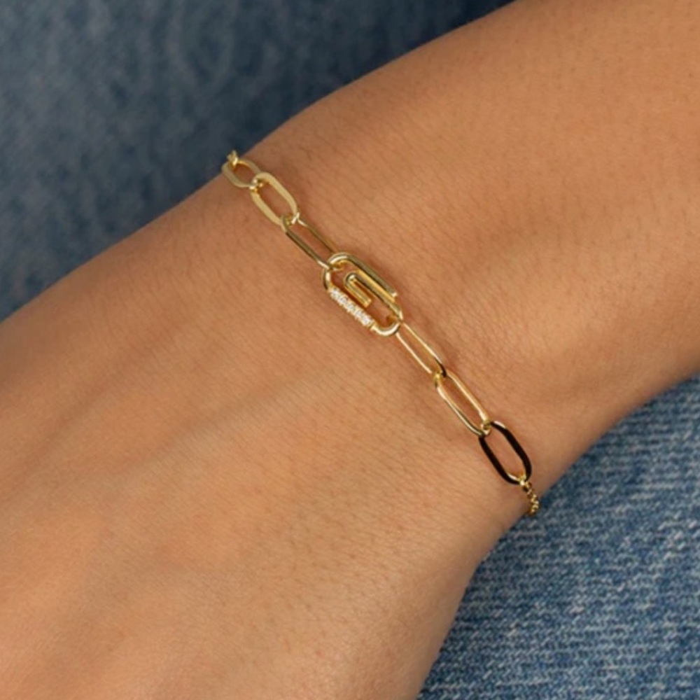 Adina Eden Pavé Safety Pin Paper Clip Bracelet - Picture 3 of 6